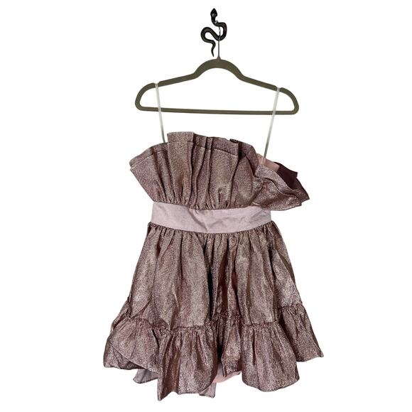 Katie May Sugars Mini Dress Strapless Ruffle Metallic Cocktail Party Wisteria M - Picture 5 of 12